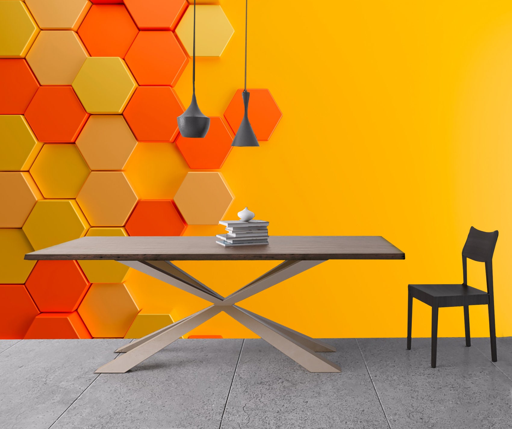 Yellow Hexagonal Wallpaper Cube Wall Mural Abstract Geometric Print ...