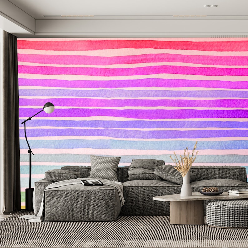 Watercolor Rainbow Wallpaper Removable Pastel Peel and Stick Kids Room ...