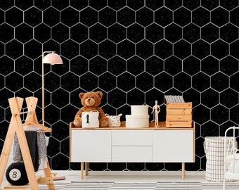 Black White Hexagon Wallpaper Peel and Stick Geometric Honeycomb Wall Mural Modern Minimalist Print Removable Wallpaper Non Woven Wall Art