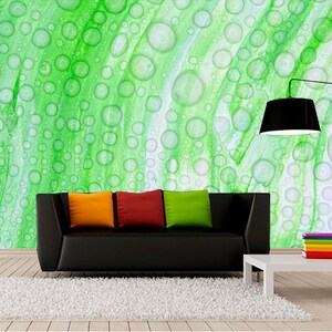 Papier peint mural abstrait vert gouttes d'eau amovible papier peint autocollant salle de bain art mural botanique minimaliste papier peint intissé