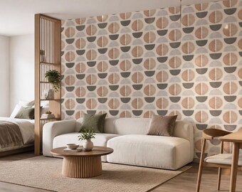 Boho Geometric Wallpaper Peel and Stick Neutral Abstract Pattern Mural Mid Century Modern Beige Removable Wall Decor Non Woven Wallpaper