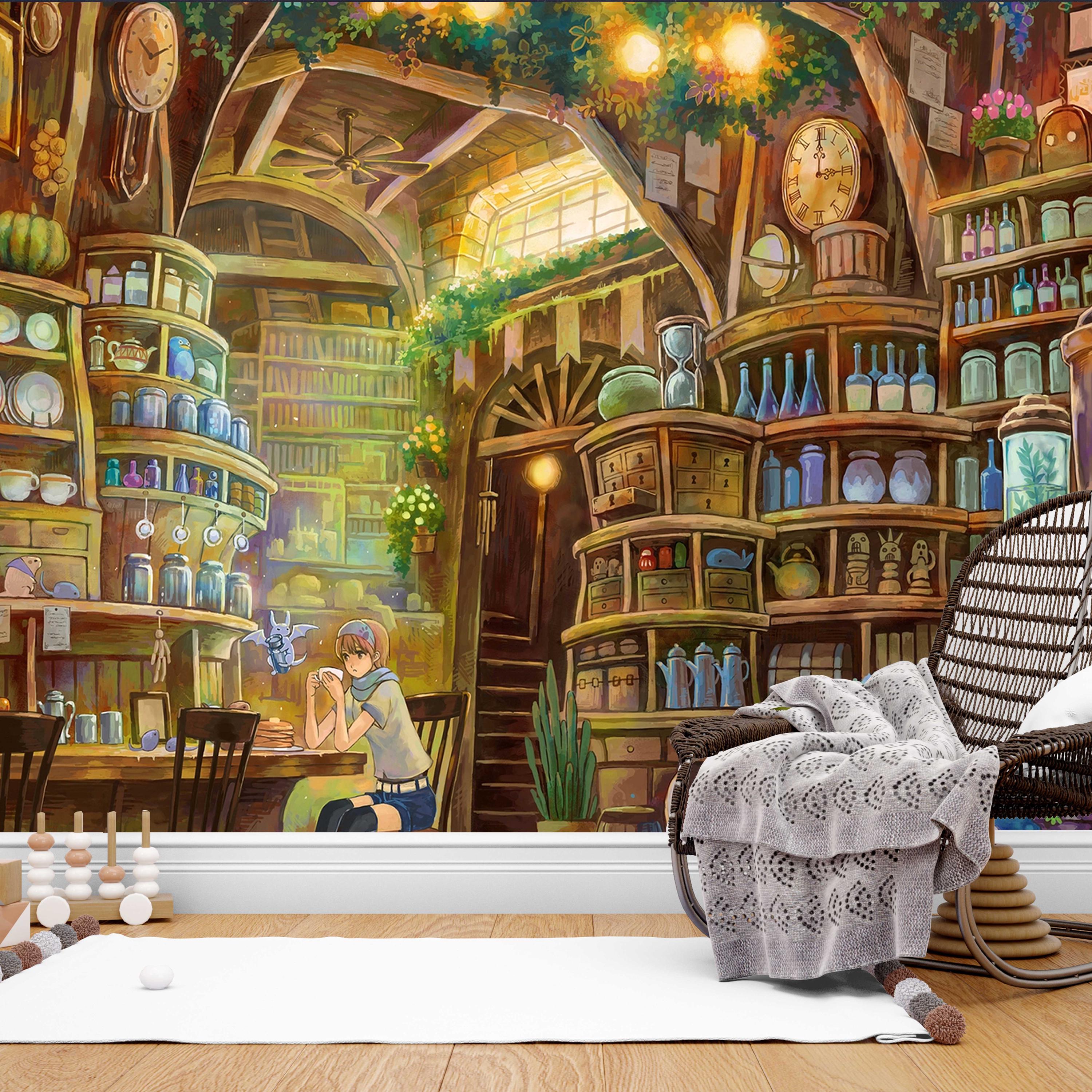 Children's Library and Laboratory Wallpaper Anime Style Mural Girl