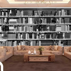 Classic Black & White Wallpaper Library Bookshelf Wall Mural Ready Room Wallpaper Removable Vinyl Mural Sophisticated Office Bedroom Decor