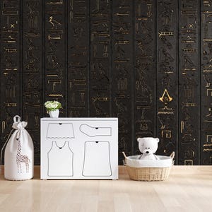 Egyptian Hieroglyphs Wallpaper Peel and Stick Wall Mural Gold on Black Ancient Egypt Decor Removable Game Room Non-woven Wallpaper Art