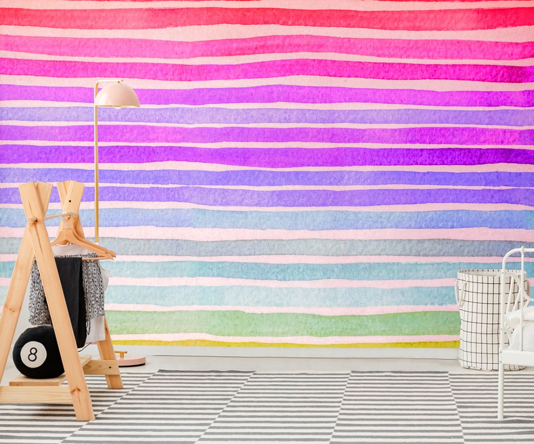 Watercolor Rainbow Wallpaper Removable Pastel Peel and Stick Kids Room ...