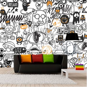 Carta da parati con mostri carini, rimovibile, stacca e attacca, murale per bambini, stampa moderna, decorazione rimovibile, adesivo da parete per adolescenti, sala giochi, arte per bambini