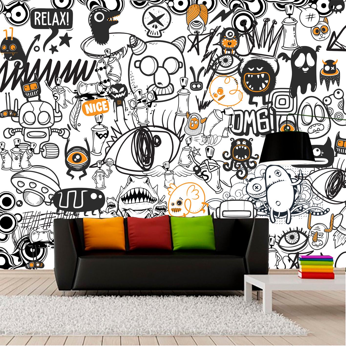 Cute Monsters Wallpaper Removable Peel and Stick Wall Mural Kids Print Modern Decor Removable Teenage Wall Decal Gaming Room Nursery Art