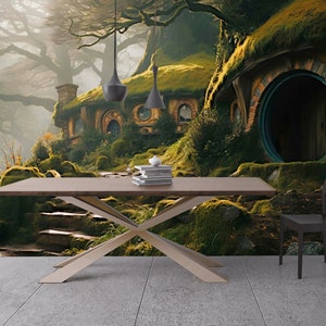 Carta da parati Casa Hobbit Bambini Fantasia Asilo nido Accento Decorazione da parete Foresta Decal Peel & Stick Sala giochi Arte delle fiabe Regalo rimovibile per sala giochi