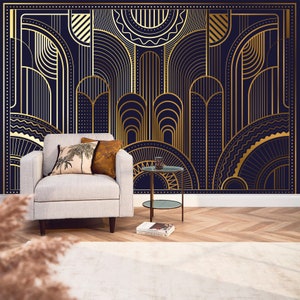 Gelbe Linien-Bogen-Tapete, geometrische Figur, Wandgemälde, traditionelles selbstklebendes Schlafzimmer, goldener Druck, Vliestapete, Wohnzimmer-Aufkleber
