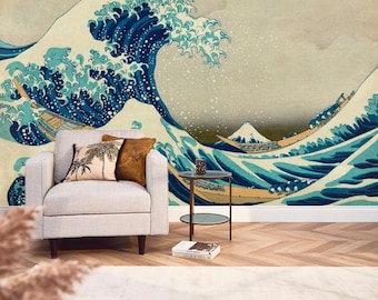 The Great Wave off Kanagawa Wallpaper Peel & Stick Japanese painting by Katsushika Hokusai Ukiyo-e Modern Print Decor for Bedroom Wall Mural