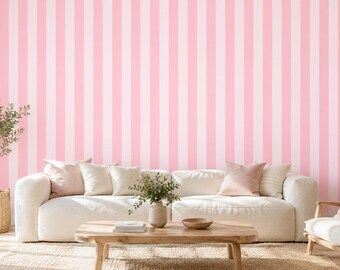 Pink Candy Stripe Wallpaper Peel and Stick, Cute Girly Wall Mural, Soft Pink Vertical Stripe Print, Coquette Aesthetic Non Woven Wall Art