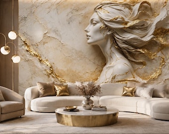 Luxury Marble Goddess Wallpaper Peel and Stick, Abstract Woman Wall Mural, Marble Wall Decor, Modern Art Wallpaper, Large Wall Mural