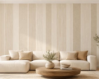 Farmhouse Stripe Wallpaper Peel & Stick, Rustic Neutral Wall Mural, Cottagecore Wallpaper, Vintage Textured Wall Art, Shabby Chic Wallpaper