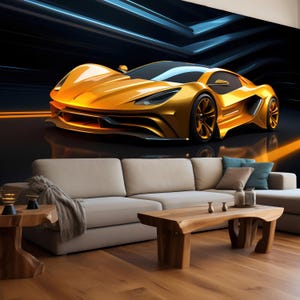 Carta da parati sportiva gialla Adesivo da parete per sala giochi Adesivo da parete per garage Adesivo da parete per auto da corsa Stampa per camera dei ragazzi Regalo Supercar Adesivo temporaneo Decorazione in tessuto non tessuto