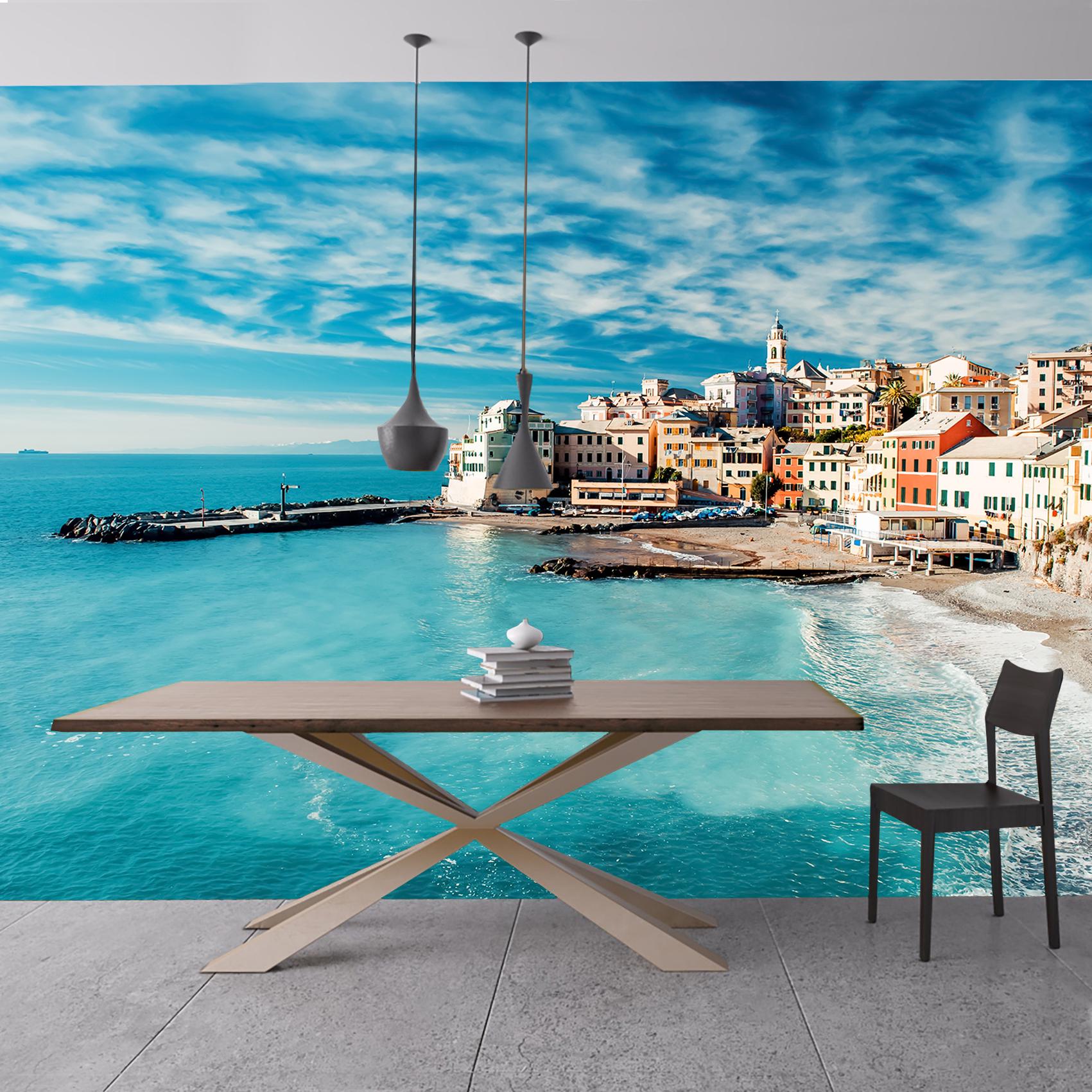 Italian Coastal Village Wallpaper Mural, Mediterranean Sea View Wall ...