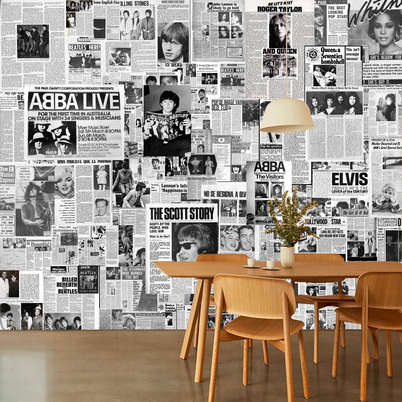 Vintage Newspaper Clippings With Singers Wallpaper Music Wall Mural ...
