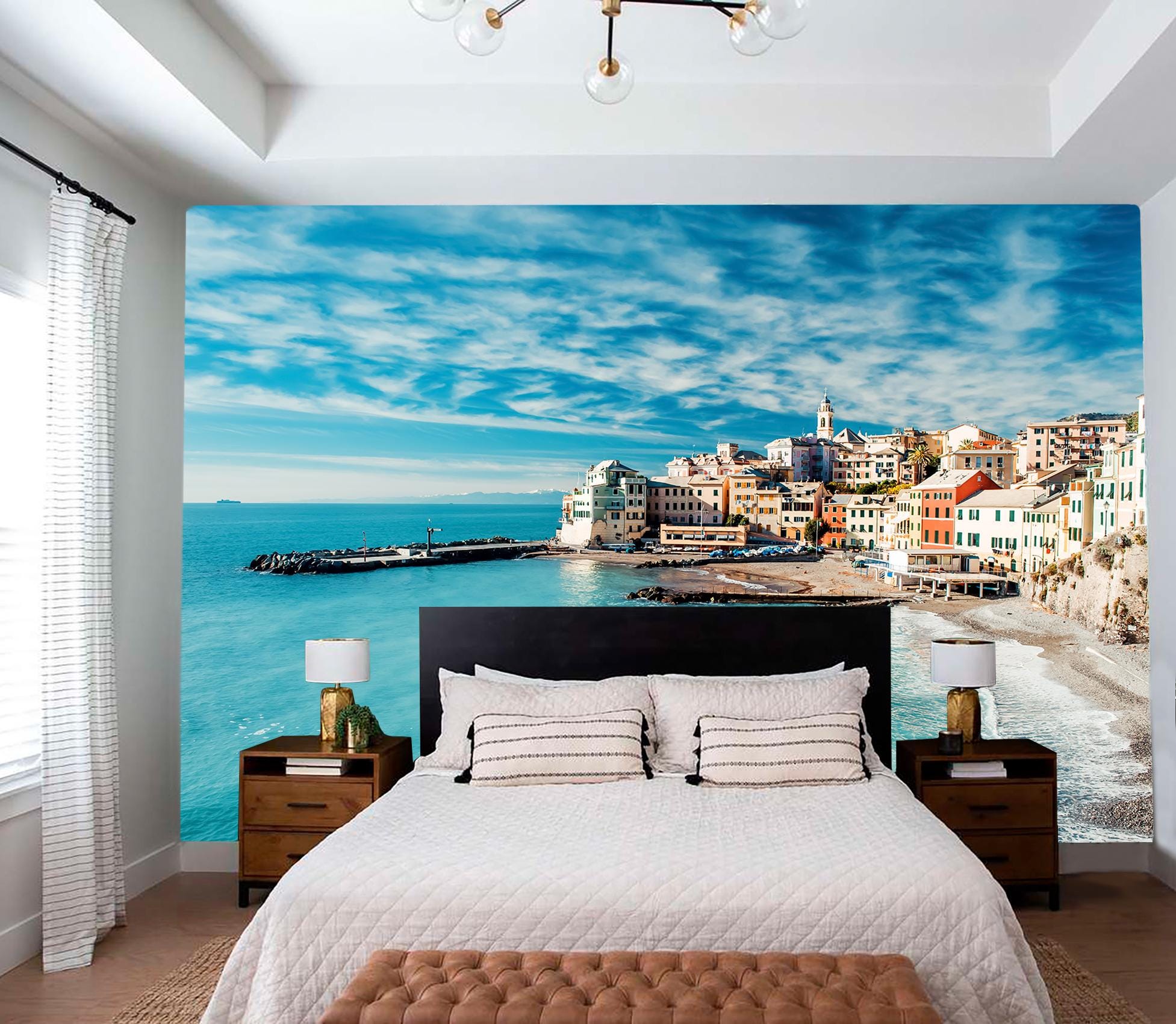Italian Coastal Village Wallpaper Mural, Mediterranean Sea View Wall ...