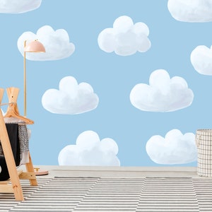 Nubes caprichosas Wallpaper Sky Wall Mural Peel and Stick Baby Kids Room decoración extraíble Wallpaper Minimalist Wall art Dreamy Nursery Decor