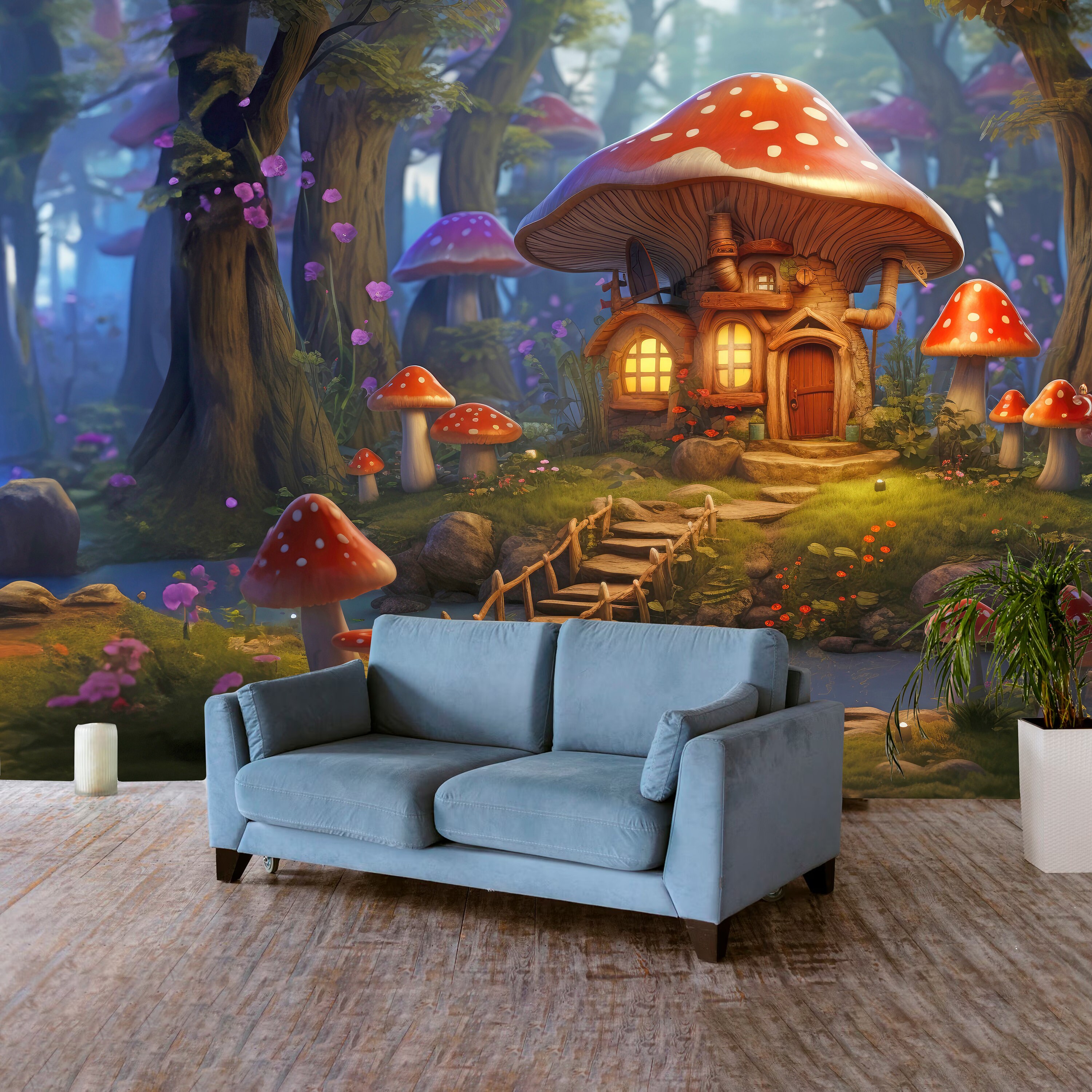 Fantasy Mushroom Forest Wallpaper Kids Wall Mural Magic Print for ...
