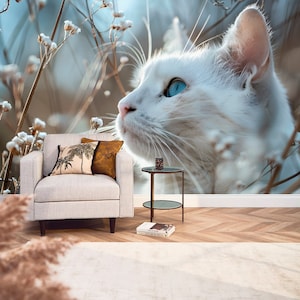 Cat Wallpaper Pet Wall Art Self Adhesive Animal Removable Peel & stick Temporary Print Vinyl Bedroom Décor Cat Lover Gift Office Decoration