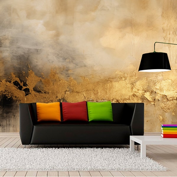 Custom size Wallpaper Golden Plaster Vintage Grunge Wall mural Textured Stylish Distress Print Dining Room Removable Wall Art non-woven