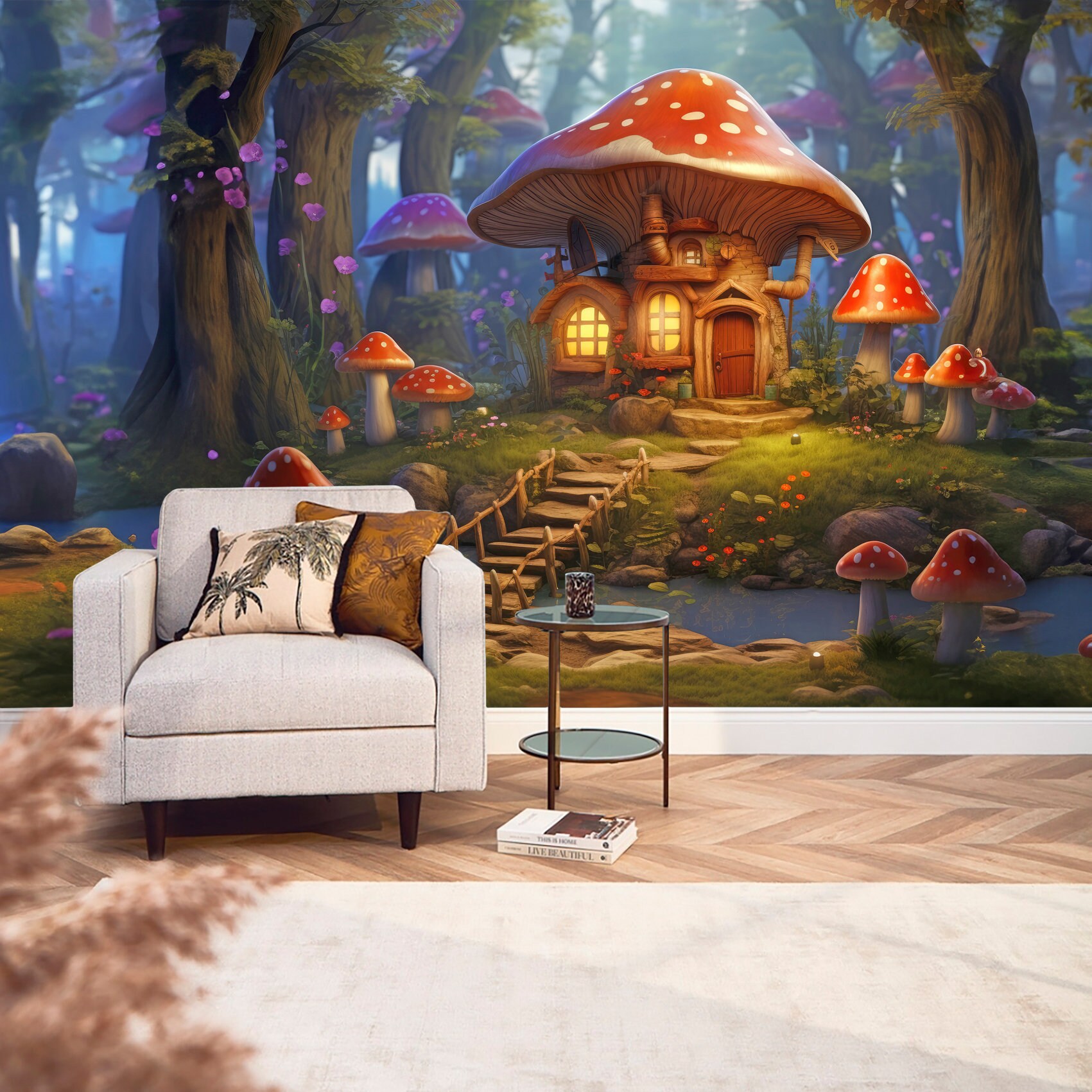 Fantasy Mushroom Forest Wallpaper Kids Wall Mural Magic Print for ...