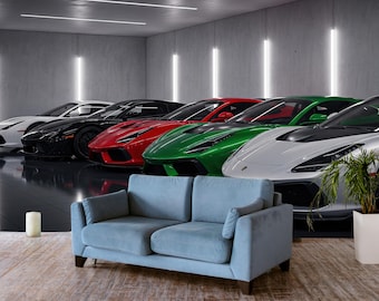 Supercar Wallpaper Peel & Stick Luxury Car Wall Mural Sport Car Garage Decor Exotic Wallpaper Modern Man Cave Wall Art Removable Non Woven