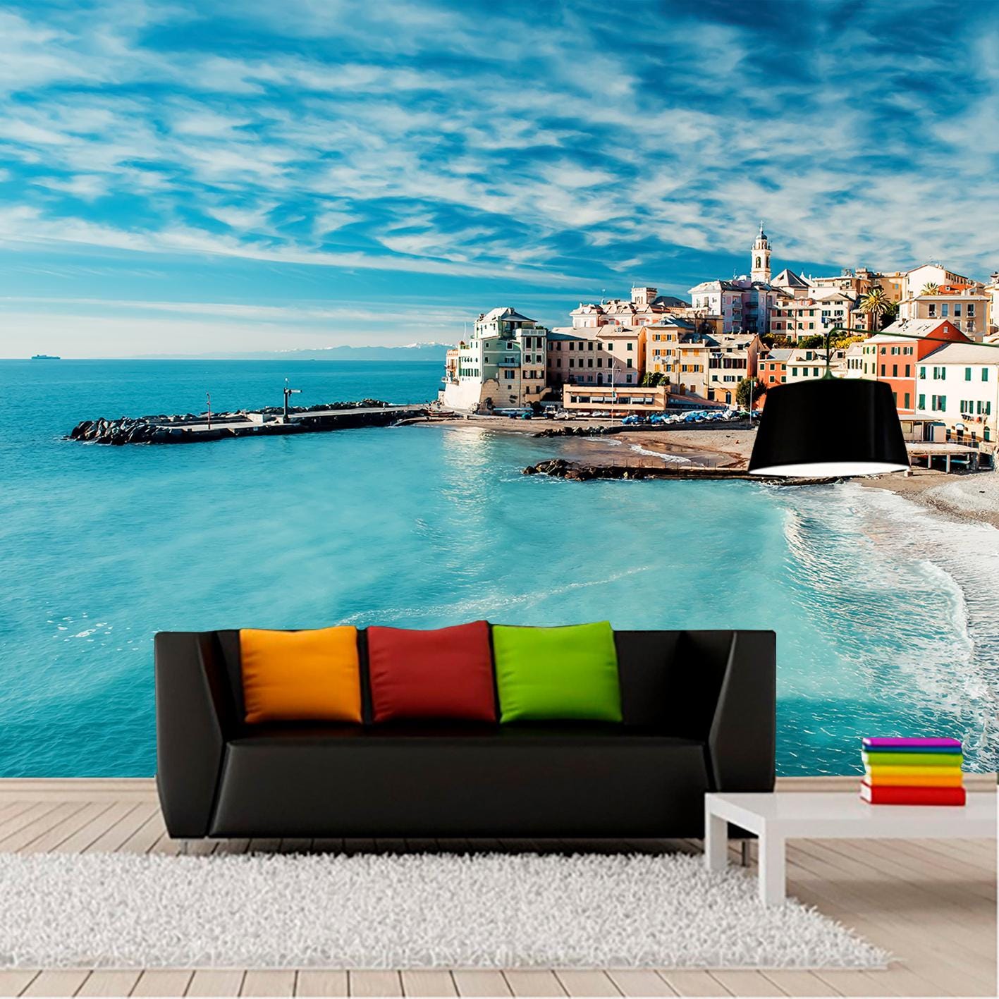 Italian Coastal Village Wallpaper Mural, Mediterranean Sea View Wall ...