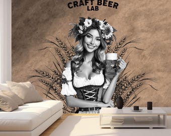Beer Pub Wallpaper Peel and Stick Craft Beer Wall Mural Rustic Brewery Wall Decor Oktoberfest Wallpaper Vintage Bar Wall Art Beer Lover Gift