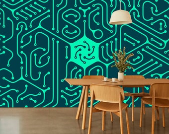 Circuit Gaming Wallpaper Abstract Tech Mural Removable Peel & Stick IT Gaming Enthusiasts Mural Computer Processor circuit pattern Wallpaper