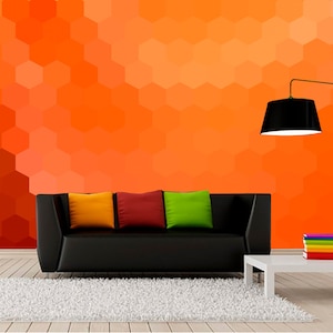 Orange Hexagon Wallpaper Geometric Abstract Wall Mural Peel and  Stick Hi-Tech Gaming Decor Playroom Mural Office Wall Decoration Custom