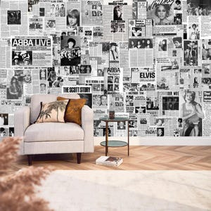 Ritagli di giornale d'epoca con carta da parati cantanti Musica Murale Rock classico e Pop Art Rivista collage regalo rimovibile stacca e attacca
