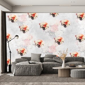 Pink Flower Wallpaper Peel & Stick Flora Removable Temporary Botanical Wall Mural Bedroom Living Room Wall Art Abstract Print Gift for Woman