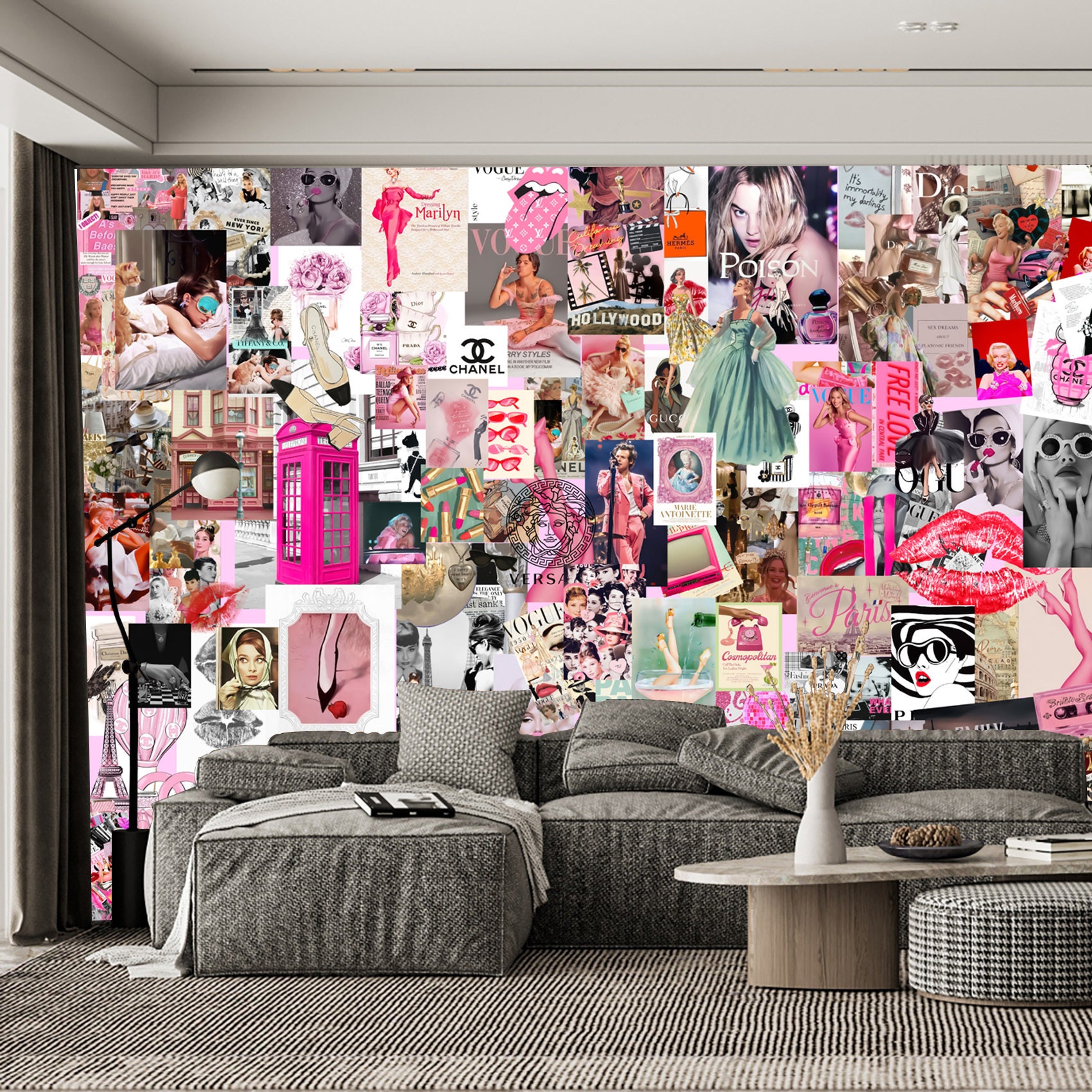 Fashion Wallpaper Removable Peel &amp; Stick Glam Aesthetic Wall Mural Collage Wallpaper Modern ...