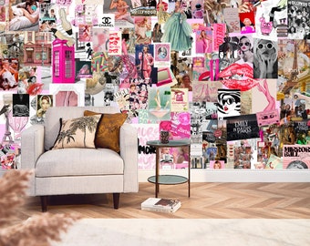 Fashion Wallpaper Removable Peel & Stick Glam Aesthetic wall Mural Collage wallpaper Modern Lifestyle Mural Art Abstract Pop Art wallpaper