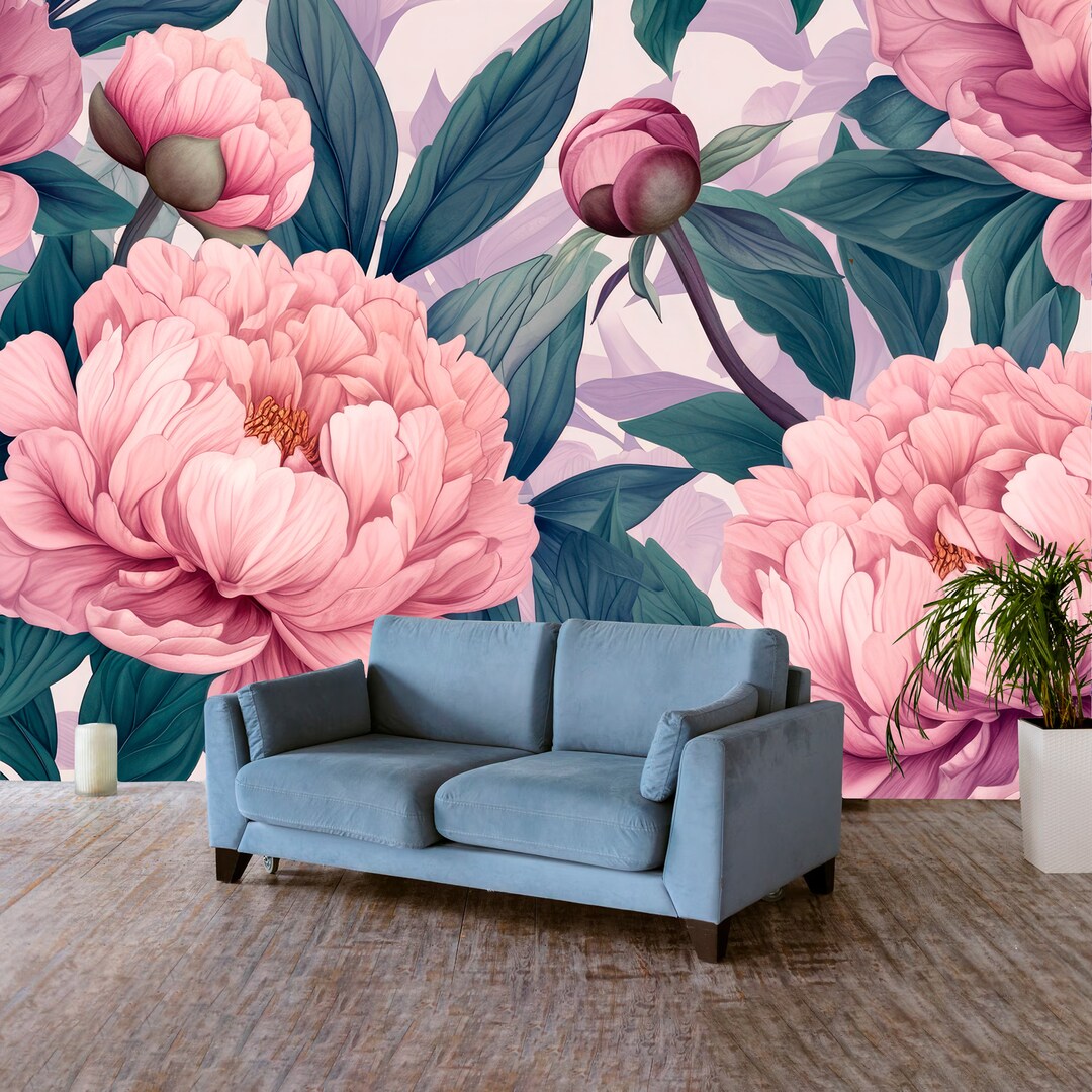 Pink Peony Wallpaper Blossom Mural Self Adhesive Floral Removable ...