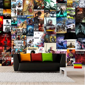 Carta da parati popolare con collage di videogiochi famosi, murale per sala giochi, stile rimovibile, stacca e attacca, decorazione per camera da letto per adolescenti, stampa regalo per sala giochi