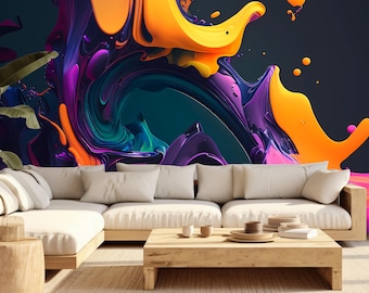 Purple Wallpaper Peel and Stick Abstract Wall Mural Modern Removable Wallpaper Colorful Living Room Decor Non-woven Custom