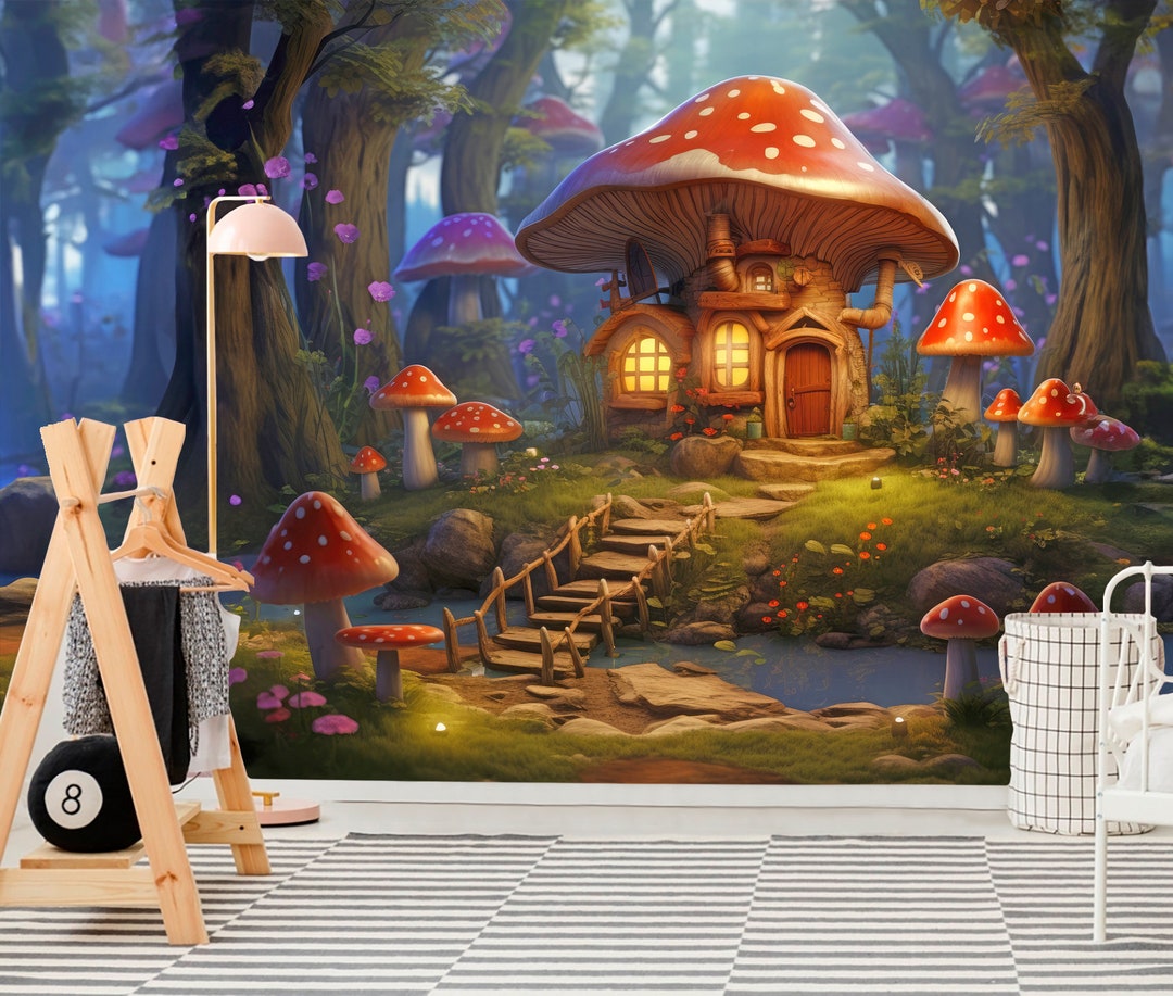 Fantasy Mushroom Forest Wallpaper Kids Wall Mural Magic Print for ...
