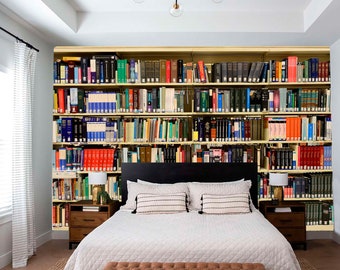 Library Bookshelf Wallpaper Removable Mural Peel and Stick Books Wall Mural Cozy Reading Room decor Temporary Wallpaper Bedroom Office Decor