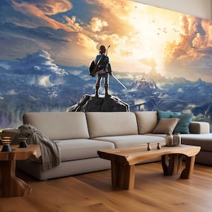 Zelda Peel and Stick Wallpaper – Breath of the Wild Mural for Kids Room, Gaming Wall Decor, Removable Vinyl Poster, Video Game Wall Art