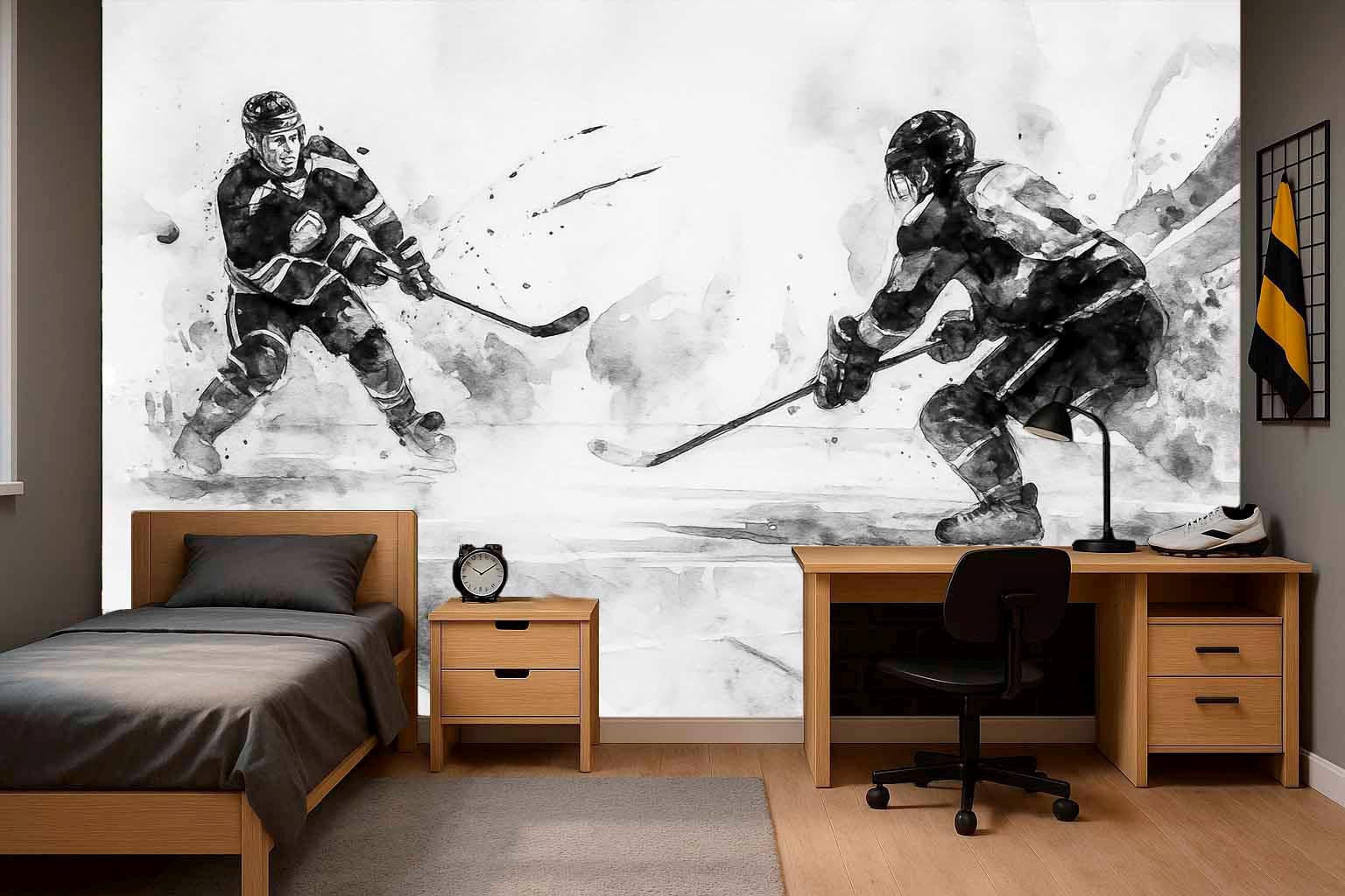 Hockey Wall Mural – Black and White Sports Peel and Stick Wallpaper for ...