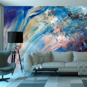 Blue Watercolor Abstract Wallpaper Removable Mural Peel Stick Dining Room Print Non woven Textured Décor Nursery wall decal Home decoration