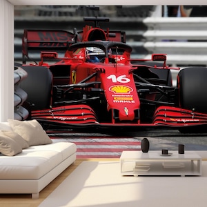 Tapeta z motywem samochodu wyścigowego Formuły 1, naklejka ścienna z czerwonym samochodem, dekoracja ścienna z samochodem sportowym, tapeta z włókniny do salonu, sypialni, męskiej jaskini