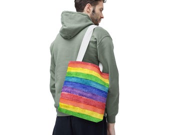 Colorful Rainbow Tote Bag for Eco-Friendly Shopping, Beach Days, Pride Events, Gift for Friends, Reusable Grocery Bag, Fun Casual Style