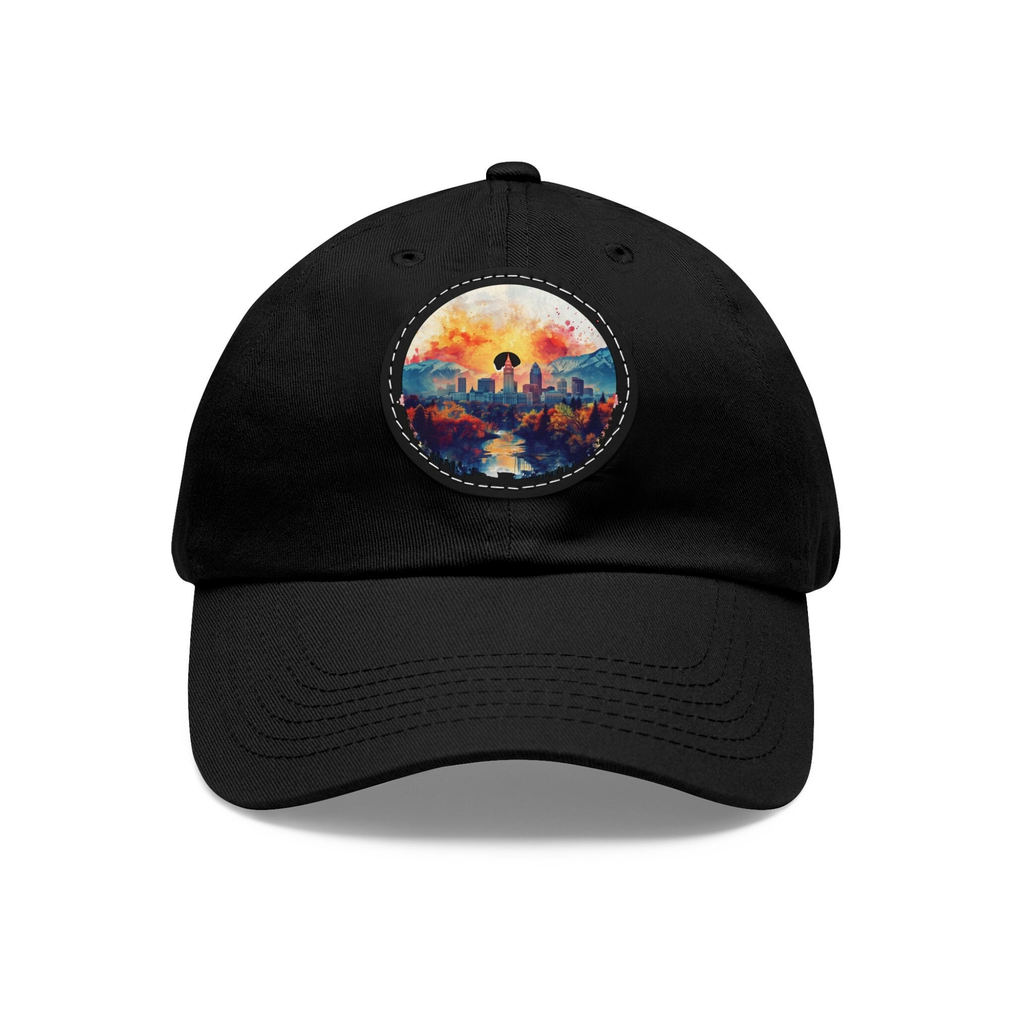 Salt Lake City Dad Hat, Round Leather Patch Cap for Souvenir Baseball Cap for Men. Embroidered Dad Hat, Adjustable Hat with Patch