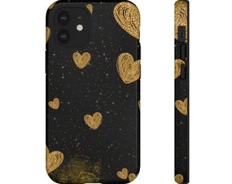 Black & Gold Heart Phone Case, Tough Cases, Luxe Gift, Romantic Accessory, Phone Cover, Valentine&#39;s Day Present