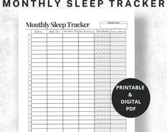 Sleep Tracker Printable | Monthly Sleep Log & Sleep Diary | Sleep Journal, Dream Tracker, Mood Journal, Wellness Planner PDF A4 US Letter