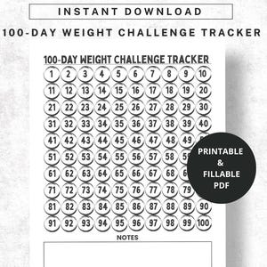 100-Day Weight Loss Challenge Tracker Printable: Goal Planner (A4/US Letter PDF)