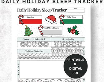 Holiday Sleep Tracker Printable | Bedtime Routine Checklist & Sleep Log | Wellness, Stress Relief and Sleep Quality Planner PDF